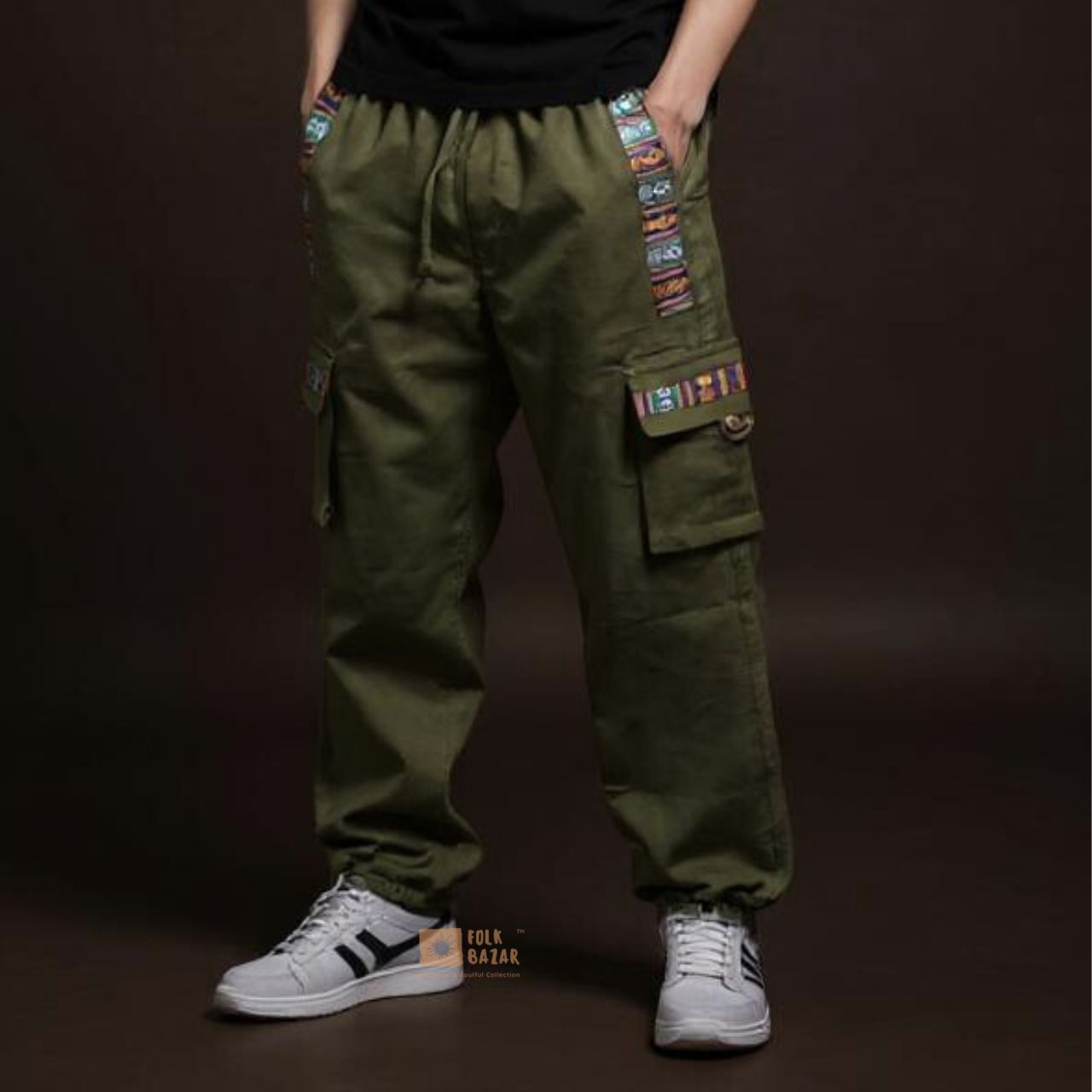 Unisex Cotton Joggers - Green (with Cargo pockets)